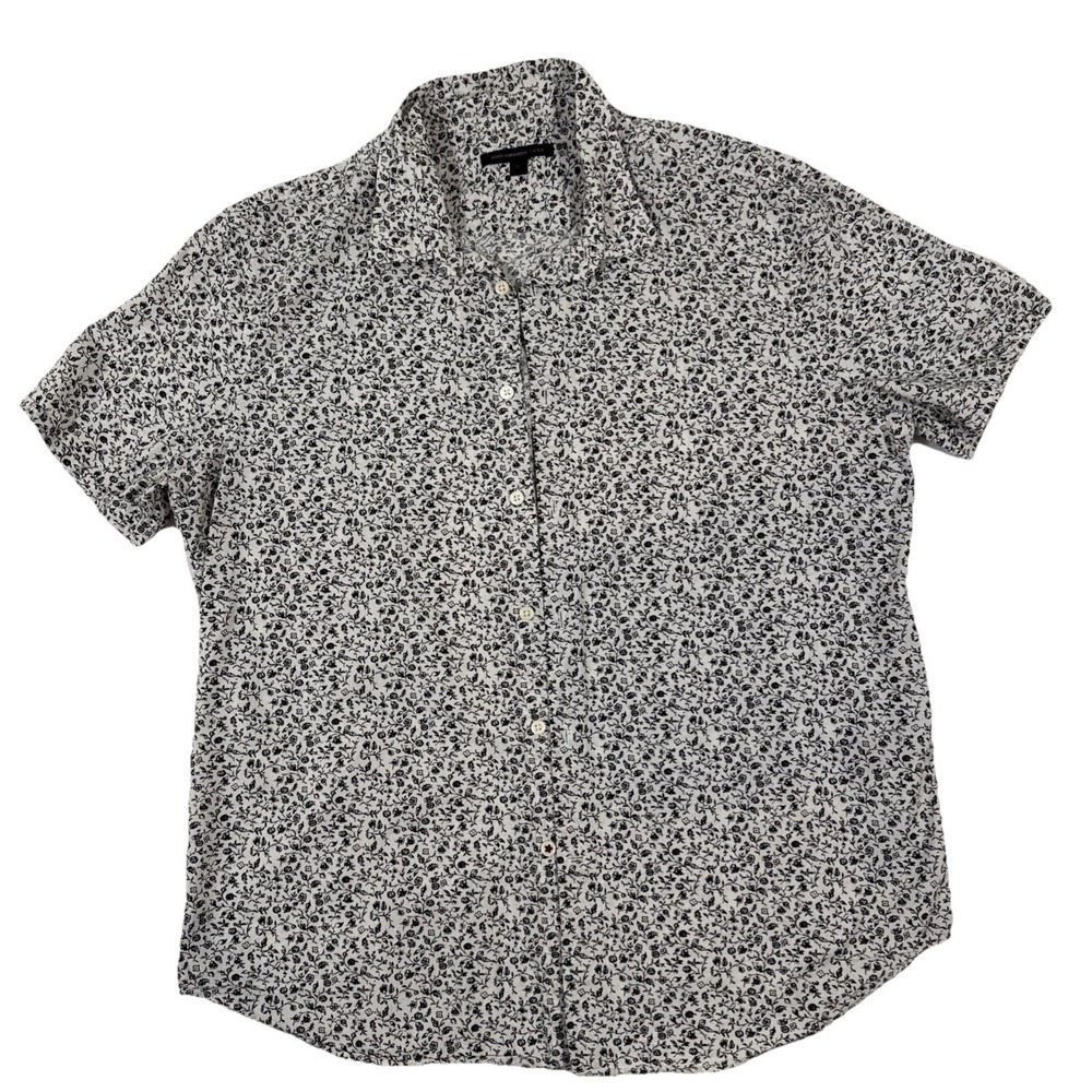 John Varvatos USA Black Floral‎ Rose Short Sleeve Button Down XL 100% Cotton